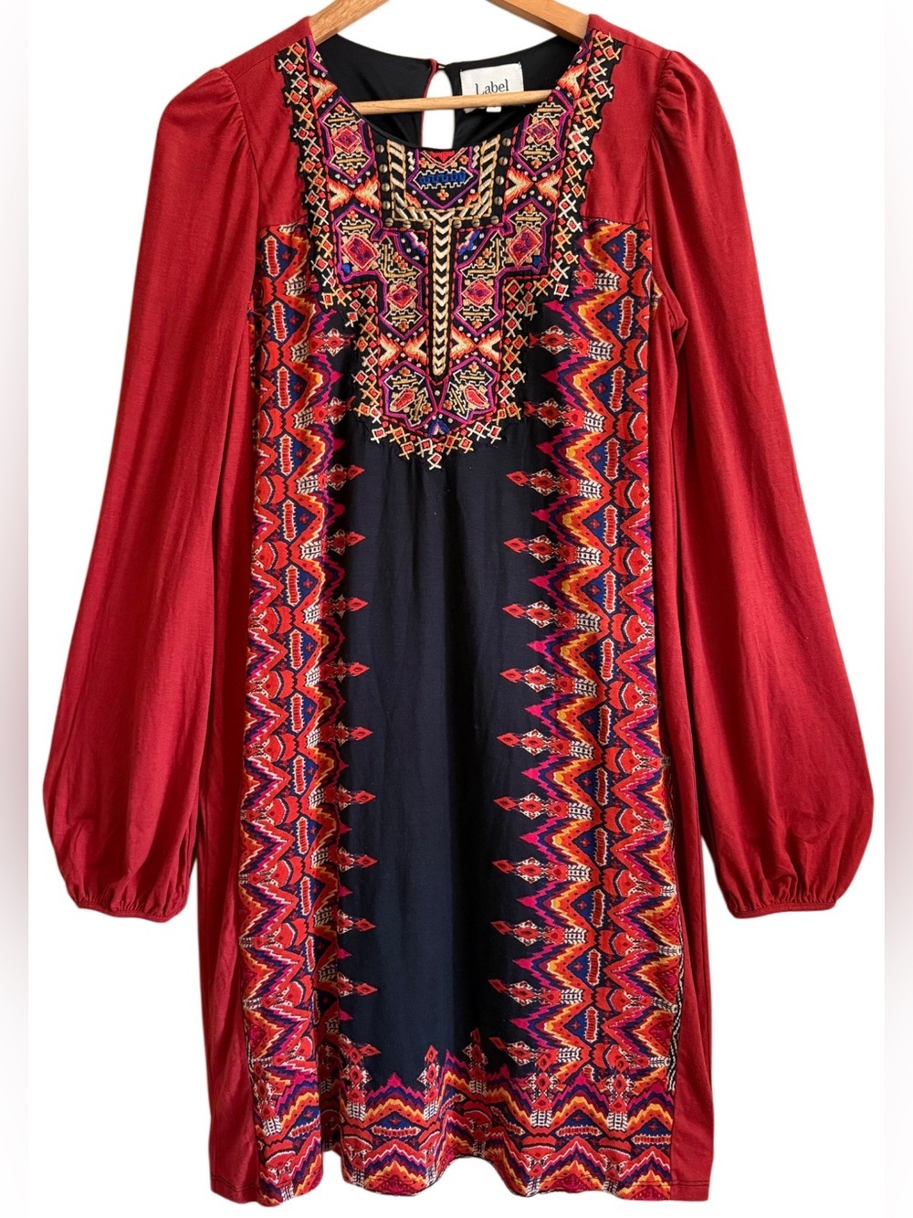 LABLE RITU KUMAR Vibrant Colorful Boho Embroidered Feminine Sheath Dress Sz 4